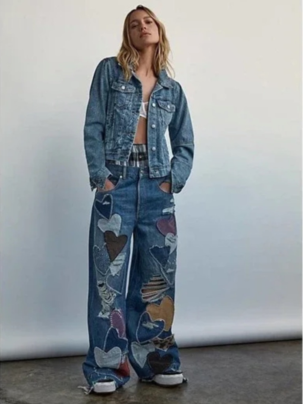 Free People Piece Of My Heart Crazy Good Luck Barrel Jeans Patchwork 27